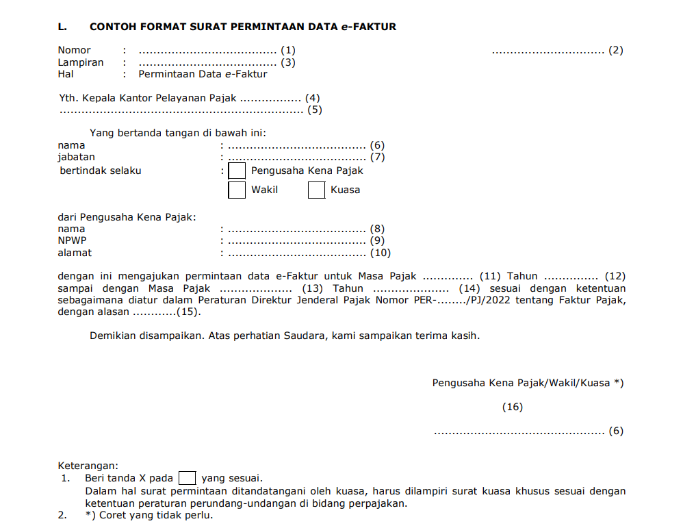 Contoh Format Surat Permintaan Data e-Faktur