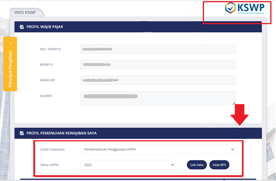 Tangkapan layar KSWP saat melakukan pemberitahuan penggunaan NPPN secara elektronik