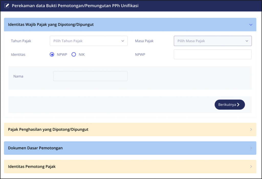 Formulir BPBS - Identitas WP - Tutorial Membuat Bupot Unifikasi